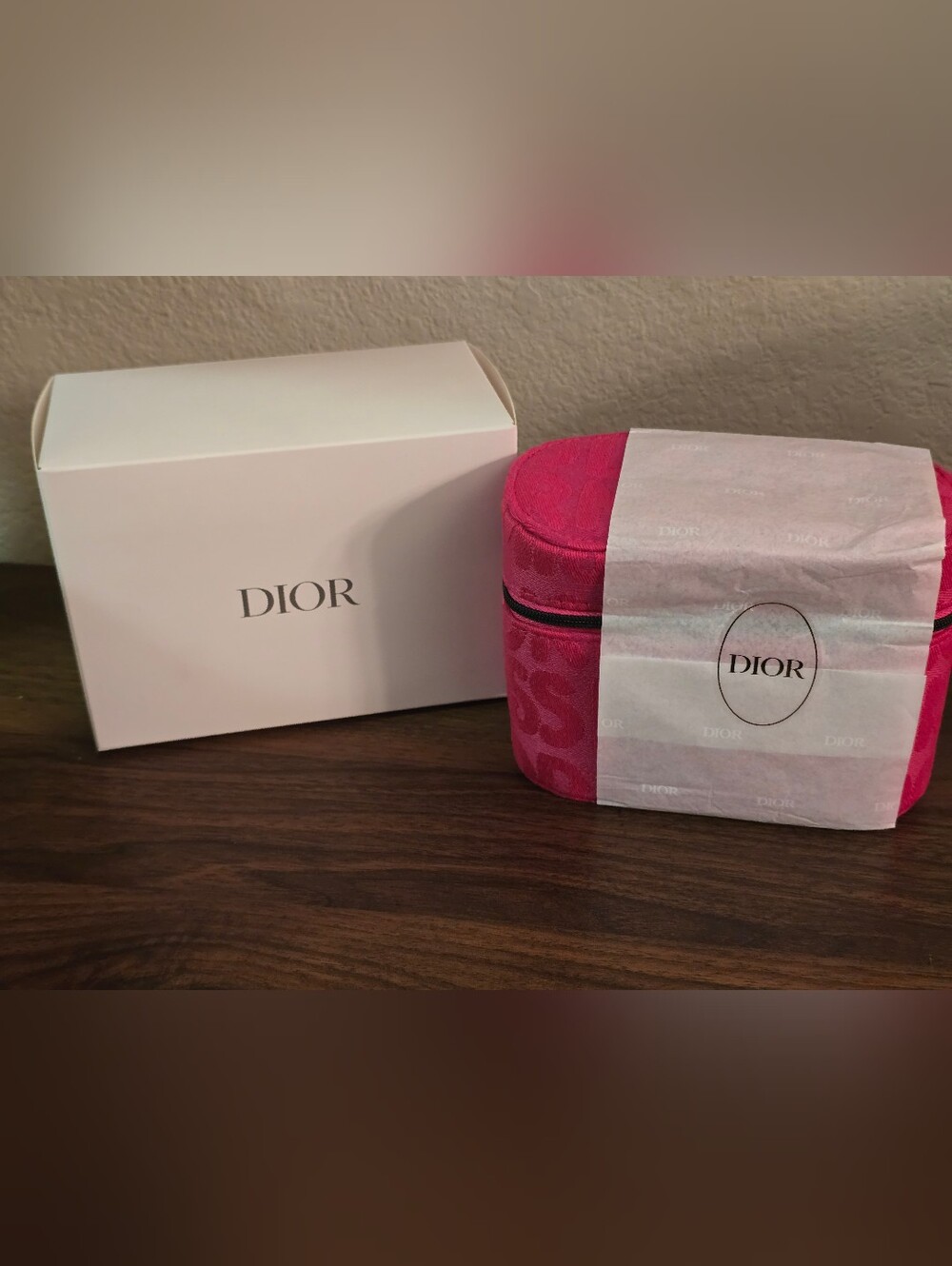 NIB Dior Fuchsia Pink Monogram Jacquard Train Case Makeup Bag